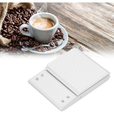 Elektronische Küchenwaage für Kaffee, Filterkaffeewaage, Timer, Espressowaage, LED-Anzeige, 3 kg/0,1 g, weißes Modell (1/5)