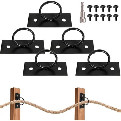 5 Pack Rope Brackets, Rope Brackets, Fence Brackets with 10 Screws and an Adjustable Wrench, Stainless Steel Rope Support Kit, Cable Holder for Fences, Stairs, Bridge (1/4)