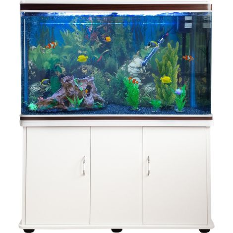 MonsterShop - Acquario 300 Litri con Armadietto Bianco e Kit con Piante e Ghiaia Blu 143cm x 120cm x 39cm