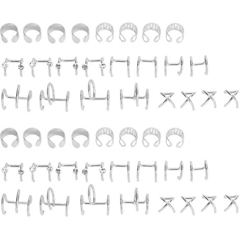 48Pcs Boucles d'Oreille Clip Oreille Sans Percolation, Solides, Légères, Tressées Perles, Bijoux Cheveux Argentés pour Fêtes Mariages (1/5)