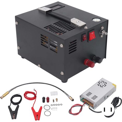 Compresseur d'air PCP 4500PSI Pompe haute pression avec convertisseur intégré pour voiture, prise US 110V, pistolet de gonflage (1/5)
