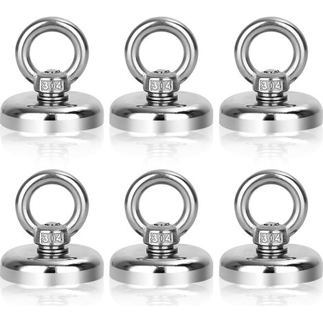 Lot de 6 aimants à œillets en néodyme - 32 mm - Crochets magnétiques super puissants - Charge maximale : 32 kg - Avec anneaux de levage et vis - Pour intérieur, atelier (1/5)
