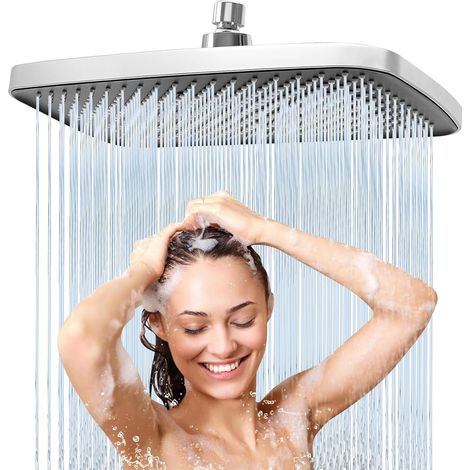 Tête de Douche Carrée Haute Pression 20x30cm - Pommeau de Douche Fixe Anti-Calcaire en Acier Inoxydable 304 - Réglable 360° - Jet Massant - Chrome Brillant Résistant aux Taches (1/5)