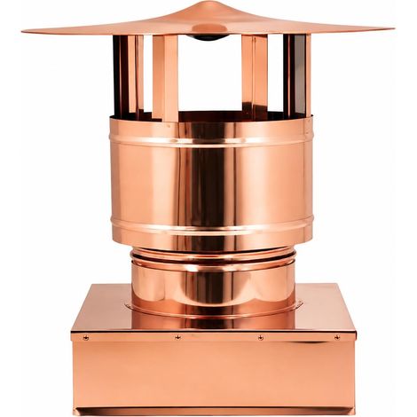 MAKA Comignolo Antivento Base Quadra, Terminale per Canna Fumaria Camino Stufa a Legna Pellet e Gas, Cappello Antipioggia Aspirafumo Base Quadra Rame 370x370 mm (1/5)