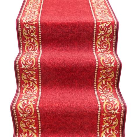 Passatoia Scala Bordata Ingresso Corridoio Tappeto Cucina Gradini 100% Made In Italy Stile Barocco Bordeaux - 67x1000 cm