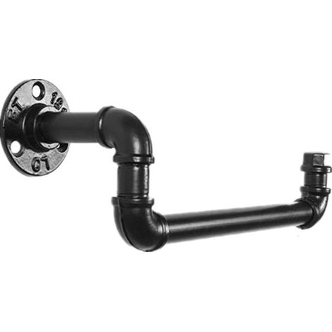 Étagères en Bois industrielles de Supports Tuyau fixé forgé pour la Salle Bains Porte Papier Toilettes(noir) (1/5)