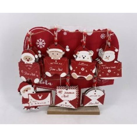 Weihnachtsbaumschmuck mit Buchstaben auf einem rot-weißen Holzständer - (1/5)
