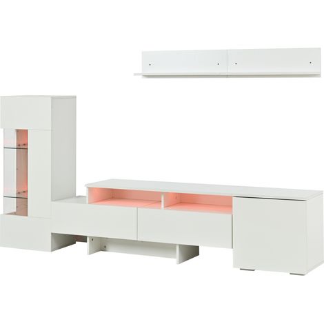 Mobile TV bianco 3 pezzi con LED, finitura lucida e vetro, per TV fino a 70 (1/5)
