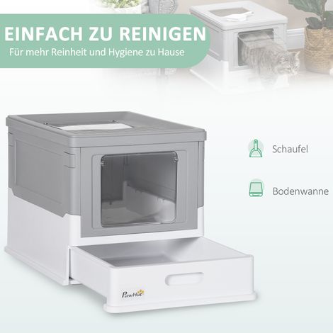 Litière pour chat design bouton, bac amovible inclus, pelle à litière incluse, plastique gris (1/5)