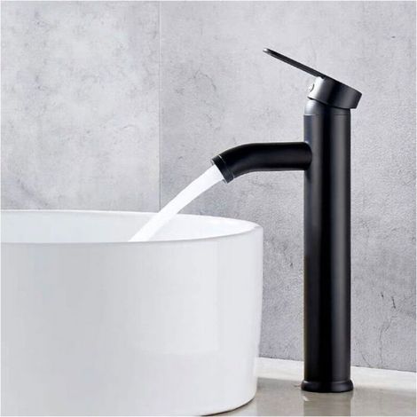 Robinet Noir Mat Cuivre Mitigeur Lavabo Salle de Bain Robinet Eau Chaud Froid Mate Bassin Robinetterie élégante et design rétro (1/4)