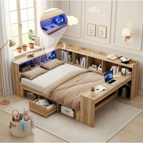 letto letto camera 140x200 con scrivania MDF OKMYHOME