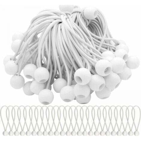 Packung mit 50 weißen 150 mm elastischen Bungee-Seilen, elastischen Seilen mit Kugel, dehnbaren Gummikugeln für Festzelte, Zelte, Banner und Planen