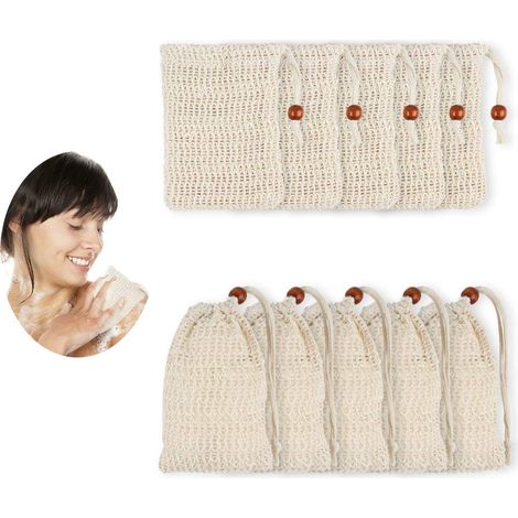10 Stück Seifensäckchen, Bio Sisal Seifenbeutel aus Natur pflanzliche Sisalfaser mit Kordel Umweltfreundlich Plastikfrei zum Aufschäumen und Trocknen der Seife, Peeling, Massage