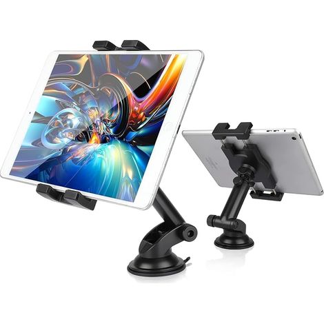 Support Tablette Voiture, Support Téléphone Voiture 360° Réglable pour Pare-Brise/Tableau de Bord iPad Samsung 5.5 à 11 Pouces, Noir (1/5)