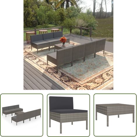 8 pcs Salon de jardin, Ensemble table et chaises de jardin, Meuble de jardin avec coussins Résine tressée Gris MKW207487 (1/5)