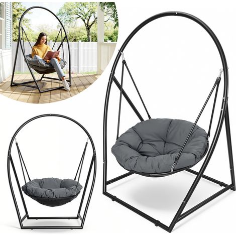 Wolketon Hängesessel mit Gestell Hängeschaukel Hängestuhl bis 150kg für Indoor und Outdoor + Kissen Hängekorb Stahlgestell & Sitzpolster Schaukel Hängesitz Garten