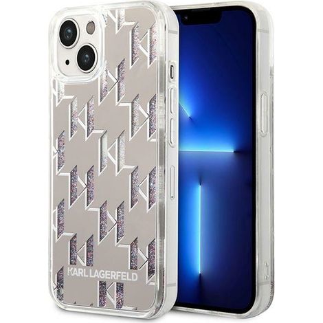 Karl Lagerfeld Liquid Glitter Monogram Silberne iPhone 14 Hülle (1/5)