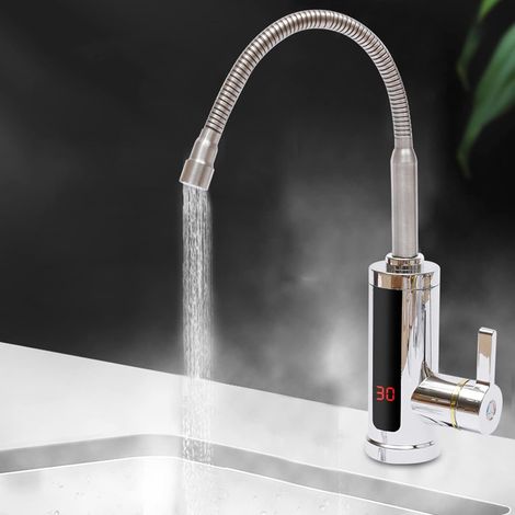 Calentador de agua eléctrico de 3000 W, 220 V, grifo giratorio de 360 °, acero inoxidable, cocina con indicador de temperatura LED, grifo eléctrico instantáneo para cocina, baño, 6 x 41 x 6,5 cm