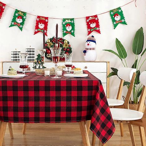 Nappe rectangulaire à carreaux rouges et blancs, idéale pour une fête de Noël ou un salon. Décoration murale à carreaux rouges et noirs. (1/5)