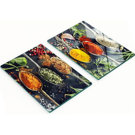 Robuste und stilvolle Glasplatten mit farbenfrohem Gewürzmuster, 2 x 40 x 52 cm (1/5)