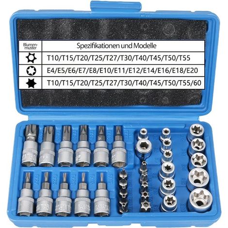 Torx Socket Set Male Female E4-E20 T10-T60 with T10-T55 Bits and 3/8" Adapter