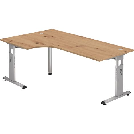 bümö Schreibtisch Serie-O Eckform: 200 x 120 cm Asteiche Silber (1/5)