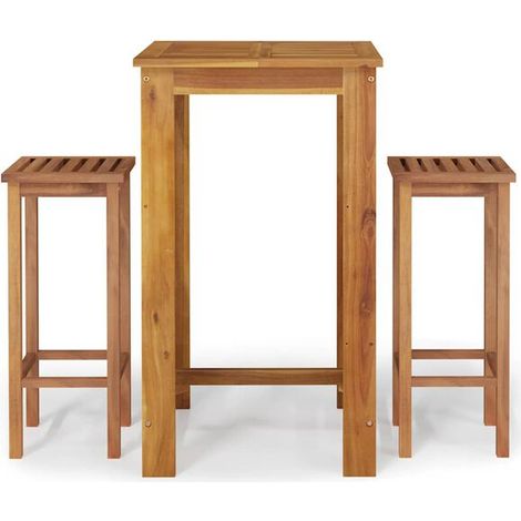 Ensemble de mobilier de bar de jardin trois pièces en bois d'acacia massif (1/5)