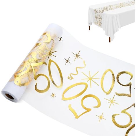 Runner da tavola per il 50° compleanno – Oro metallizzato, 28 x 1000 cm, decorazione festiva per matrimoni e celebrazioni