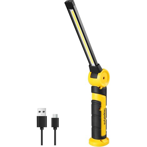 Lampe de Travail, 4000mAh Baladeuse LED Rechargeable avec Base Magnétique, Rotation à 120° Lampe Atelier, 3 Modes Lampe de Poche pour Réparation Auto/Camping/Urgence (1 Pièce) (1/5)