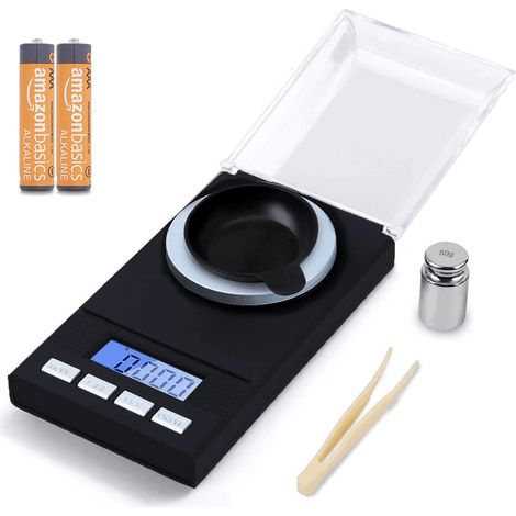 Balance de précision au milligramme 50 x 0,001 g pour bijoux, balance de cuisine avec sac, pince à épiler et plateau de pesée-AquaForge