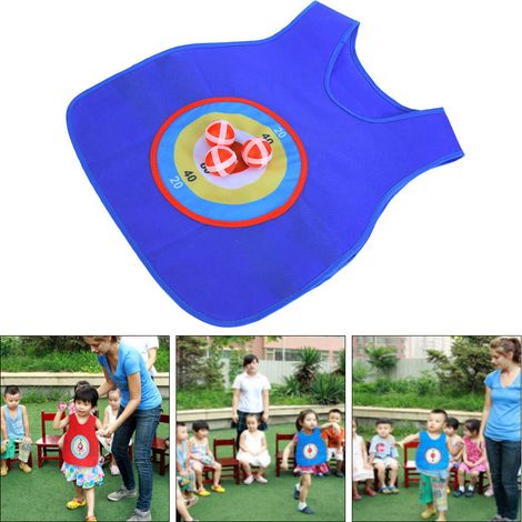 Veste interactive avec balles adhésives pour enfants - Jeu de précision pour activités d'extérieur - Modèle bleu sportif (1/5)