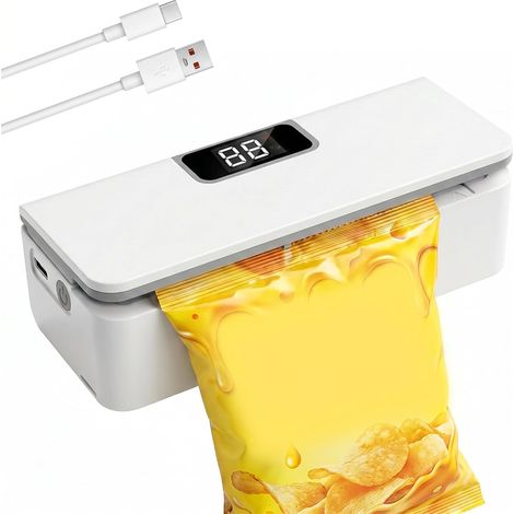 Mini-Beutelverschließer, Heißsiegelgerät, Siegelmaschine, tragbarer 2-in-1-Heißsiegeler mit Schneidefunktion, 8 Geschwindigkeitsstufen, magnetische Temperaturregelung, für Pommes-Frites-Beutel (1/5)