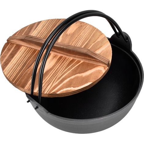 Pot Sukiyaki 9,8 pouces, couvercle en bois en fonte Durable et robuste, chauffage uniforme antiadhésif, large Application