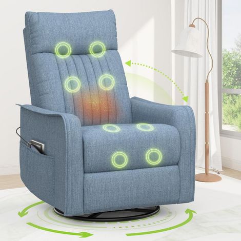 Fernsehsessel Massagesessel mit Liegefunktion, 360° drehbar, Heizung, Blau (1/5)