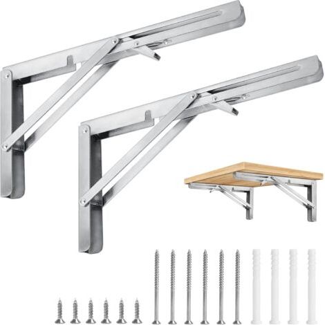 Équerre Pliante 400mm, lot de 2 consoles pliantes pour charge lourde 400 mm Capacité 186 kg, Supports d'étagères Pliantes en Acier Inoxydable pour Garage, Cuisine, Chambre (2 pièces) (1/5)