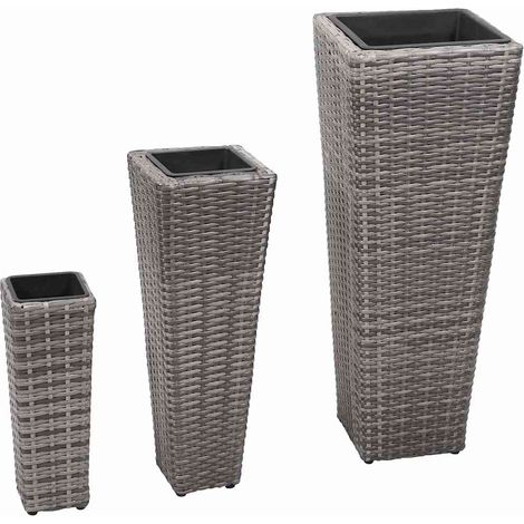 vidaXL Conjunto de arriates 3 piezas ratán sintético gris (1/5)