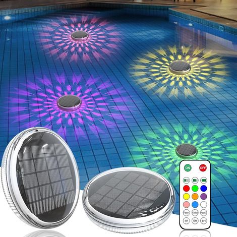 Schwimmende Solar-Poolleuchten, 2er-Set, RGB-LED-Lampe mit Fernbedienung, 12 Helligkeitsstufen, Timer, IP68 wasserdicht, Partydekoration für Pool, Garten, Teich, Badewanne und Spa (1/5)
