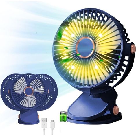 YMYNY USB-Tischventilator, 3 Geschwindigkeiten, Clip-Ventilator, 360°-Drehung, wiederaufladbarer Akku-Tischventilator, tragbarer Ventilator für Büro, Zuhause, Schlafzimmer, Camping im Freien, Blau (1/4)