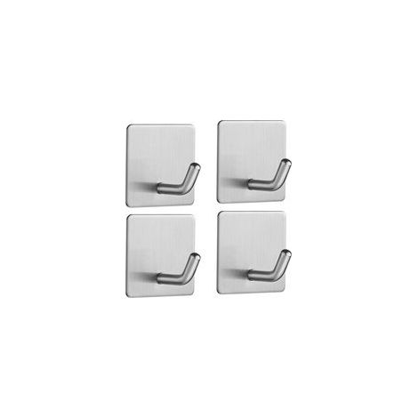 Juego de 4 ganchos de pared de acero inoxidable, no requiere perforación, toallero con cinta adhesiva, ganchos para toallas para baño, sala de estar y cocina.