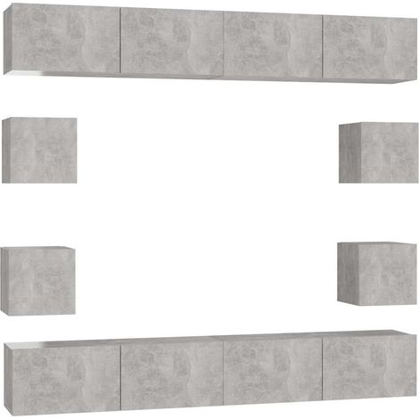 Maison Exclusive - 8-tlg. TV-Schrank-Set Betongrau Holzwerkstoff (1/5)