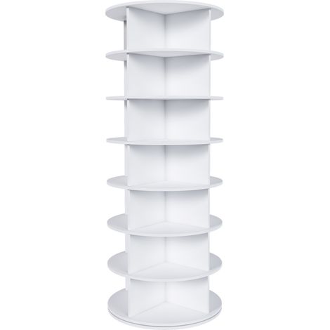 Étagère à chaussures tournante 7 niveaux en PVC blanc 60x60x161 cm pour 28 paires (1/5)