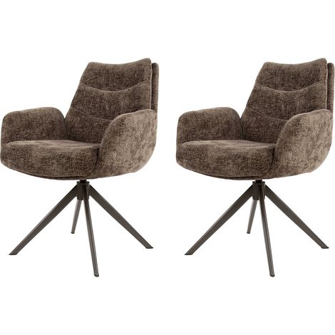 Lot de 2 fauteuils pivotants 66x67x90 cm tissu texturé taupe et bronze (1/5)