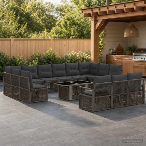 vidaXL Set Divano da Giardino 14 pz Grigio e Grigio Scuro polyrattan (1/5)