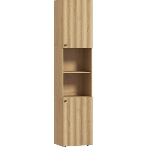 Mobile alto bagno in legno effetto rovere, 6 livelli, 2 ante e 2 ripiani aperti, 40x31x182 cm (1/5)