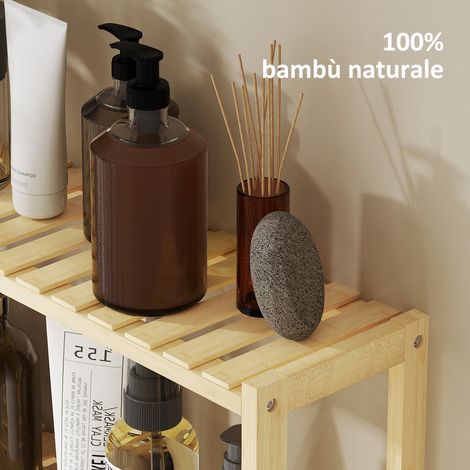 Étagère en bambou naturel 3 étages, 60x15x50 cm, pour salle de bain, réglable sur 5 hauteurs. (1/5)