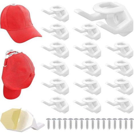 Ecleanfy - Blanc Lot 16 Crochets Autocollants pour Chapeaux - Porte Chapeau Mural Autoadhésif pour Casquette Baseball - Support Mural Sans Perçage pour Chambre Accroche Casquette (1/5)