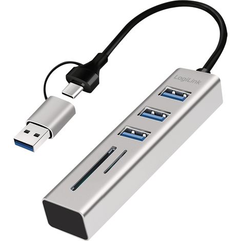 Hub USB 3.0 LogiLink 3xUSB-A Lettore di schede SD/microSD 2 in 1 USB-A/USB-C 5 Gbps (1/5)