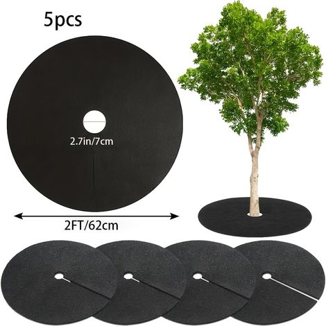 Ensemble de 5 grands tapis ronds de contrôle des mauvaises herbes – couvre-sol respirant pour arbres de jardin tissu non tissé. (1/5)