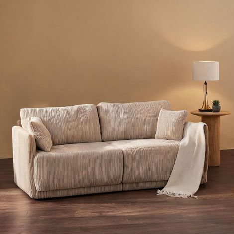 Canapé-lit escamotable en tissu côtelé beige pour petit espace (1/5)