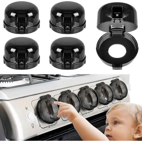 5caches de bouton de cuisinière pour sécurité enfant, taille universelle, protections de bouton de gaz transparentes, couvercles de four anti-enfants, lot de 5 (1/5)